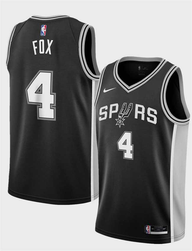 Men%27s San Antonio Spurs #4 De%27Aaron Fox Black 2024-25 Icon Edition Stitched Jersey Dzhi->sacramento kings->NBA Jersey